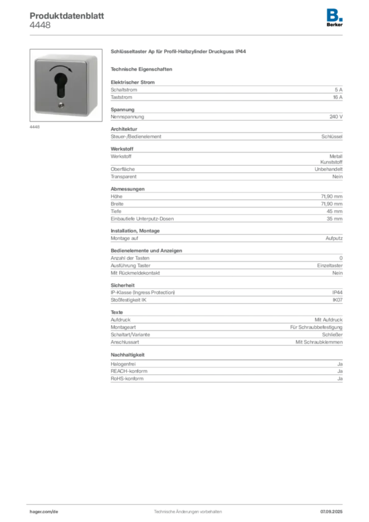 Bild Berker Produktdatenblatt 4448 | Hager Deutschland