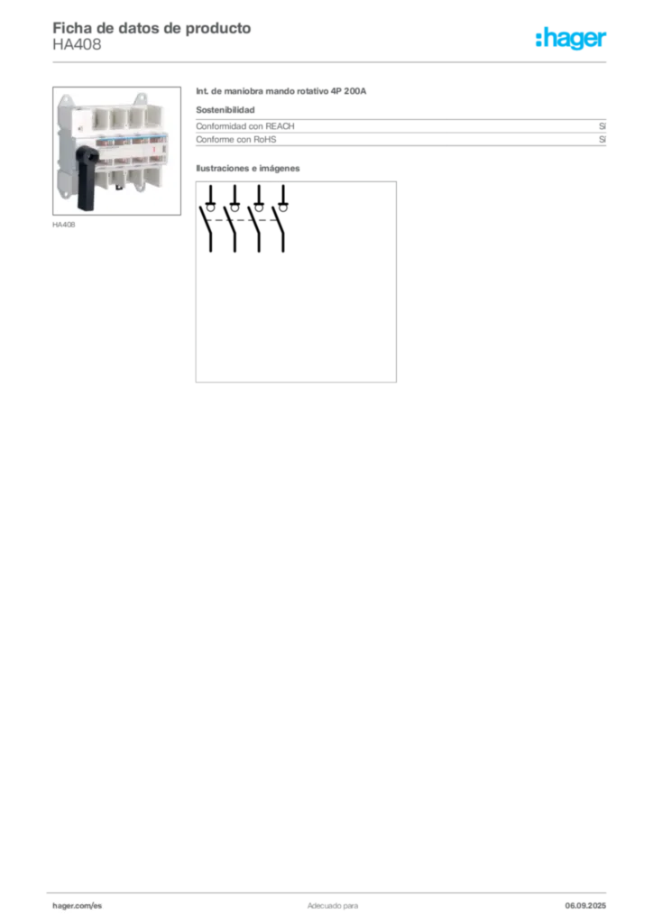 Imagen Hager Ficha de datos de producto HA408 | Hager España