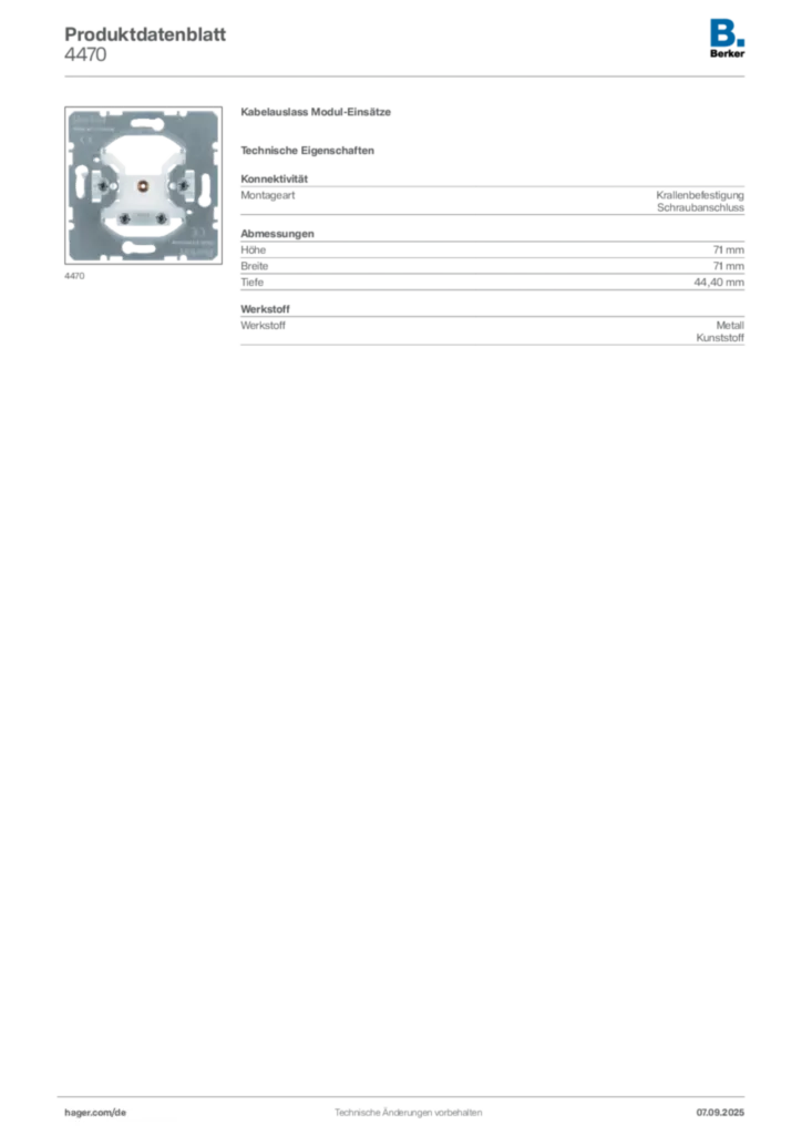 Bild Berker Produktdatenblatt 4470 | Hager Deutschland