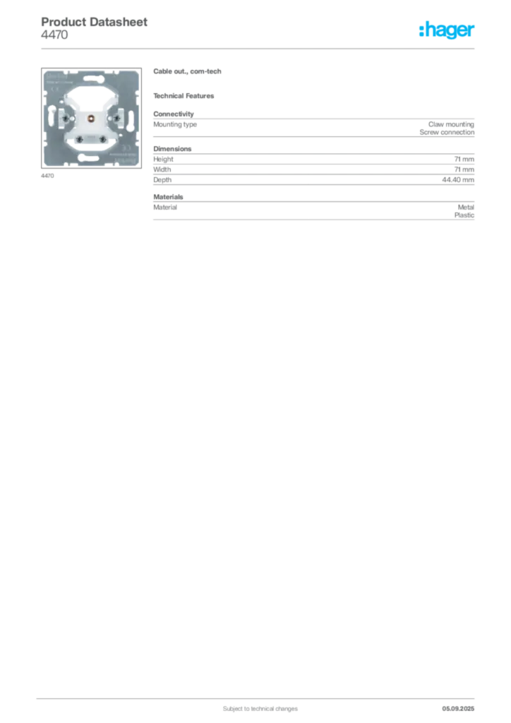Image Hager Product data sheet 4470  | Hager