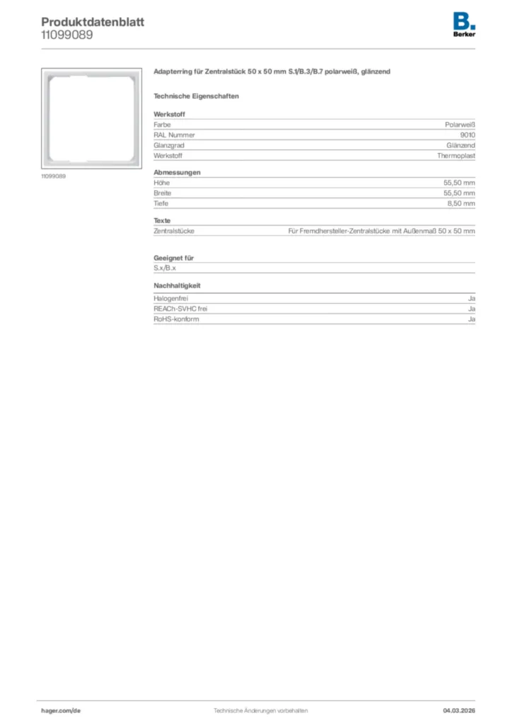 Bild Berker Produktdatenblatt 11099089 | Hager Deutschland