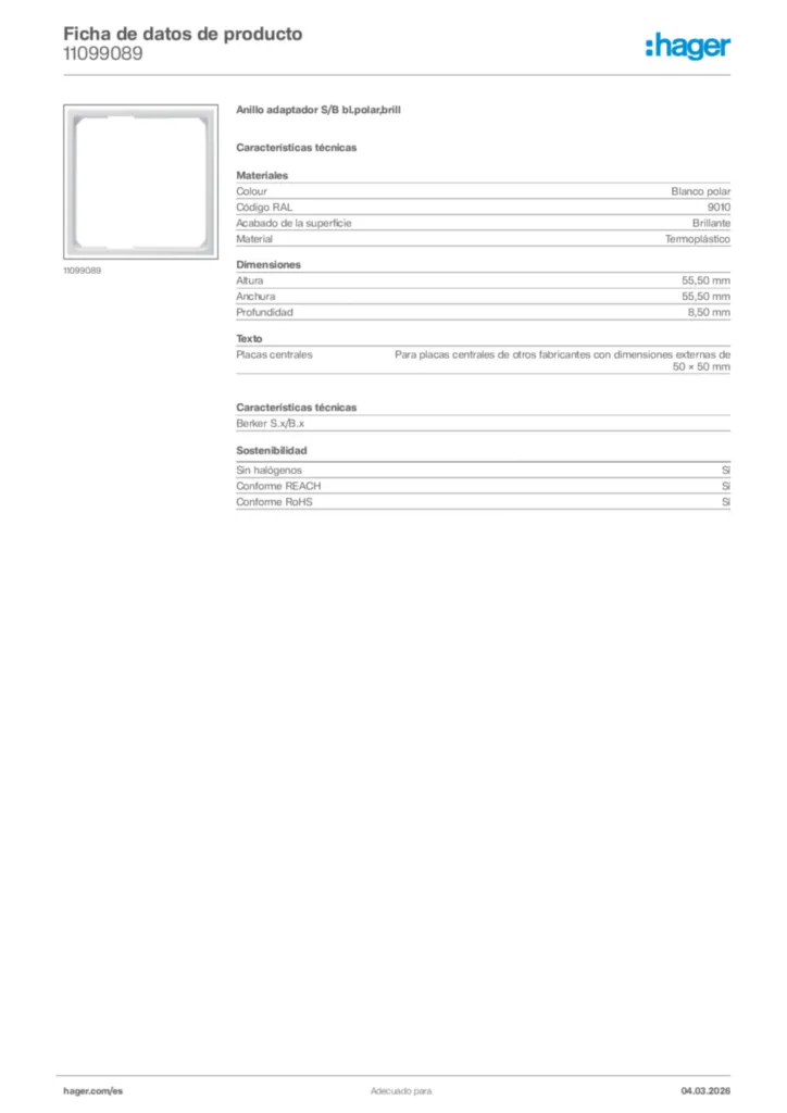 Imagen Hager Ficha de datos de producto 11099089 | Hager España