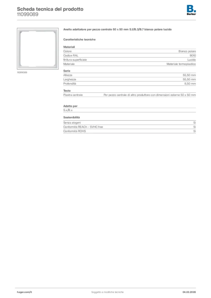 Immagine Berker Scheda tecnica del prodotto 11099089 | Hager Italia