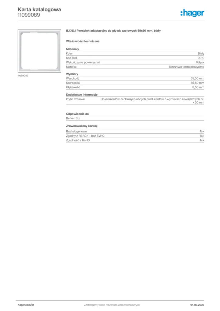 Zdjęcie Hager Karta katalogowa 11099089 | Hager Polska