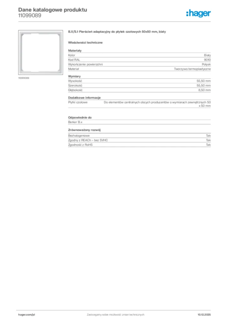 Zdjęcie Hager Dane katalogowe produktu 11099089 | Hager Polska