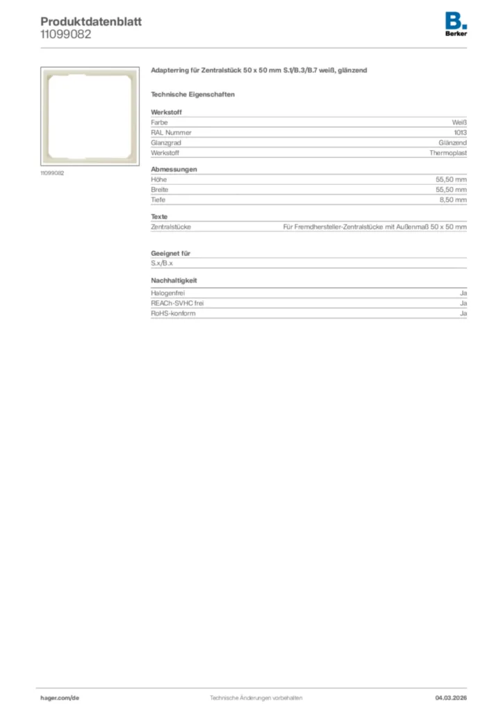 Bild Berker Produktdatenblatt 11099082 | Hager Deutschland