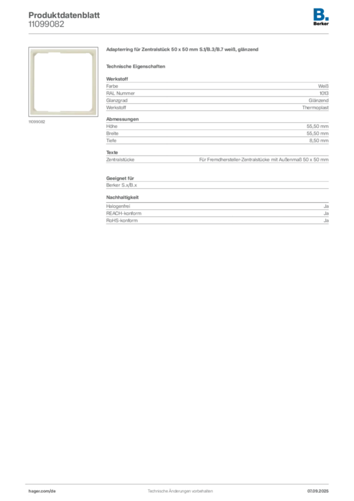 Bild Berker Produktdatenblatt 11099082 | Hager Deutschland