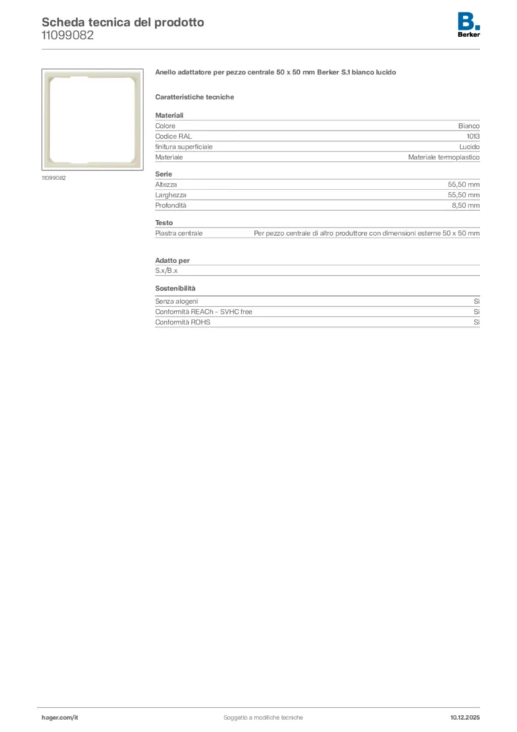 Immagine Berker Scheda tecnica del prodotto 11099082 | Hager Italia