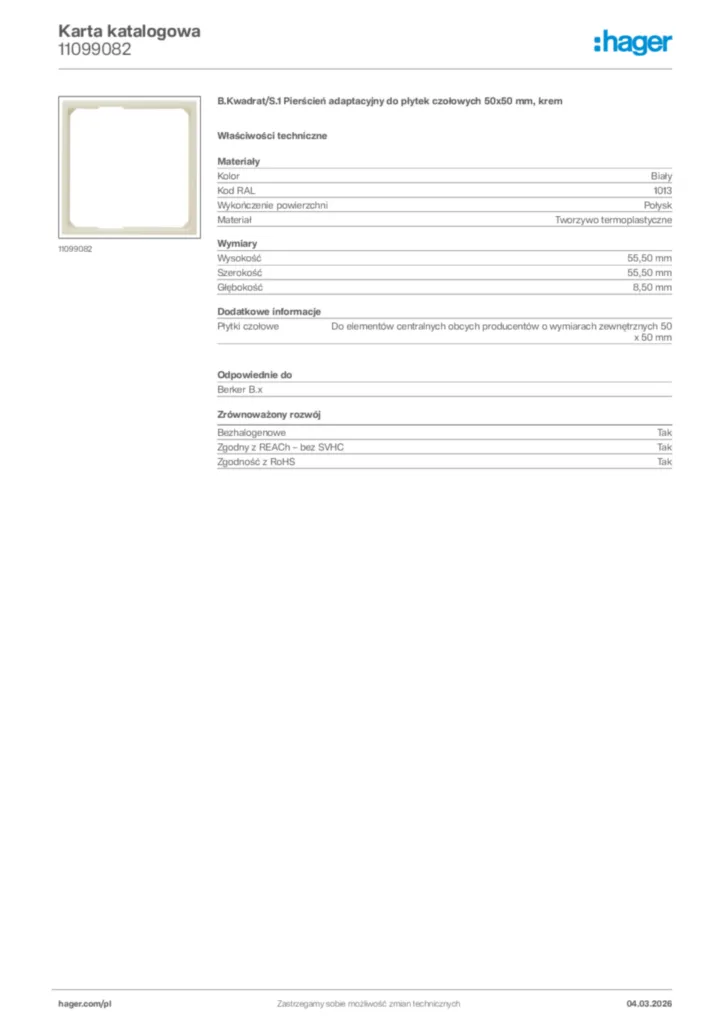 Zdjęcie Hager Karta katalogowa 11099082 | Hager Polska