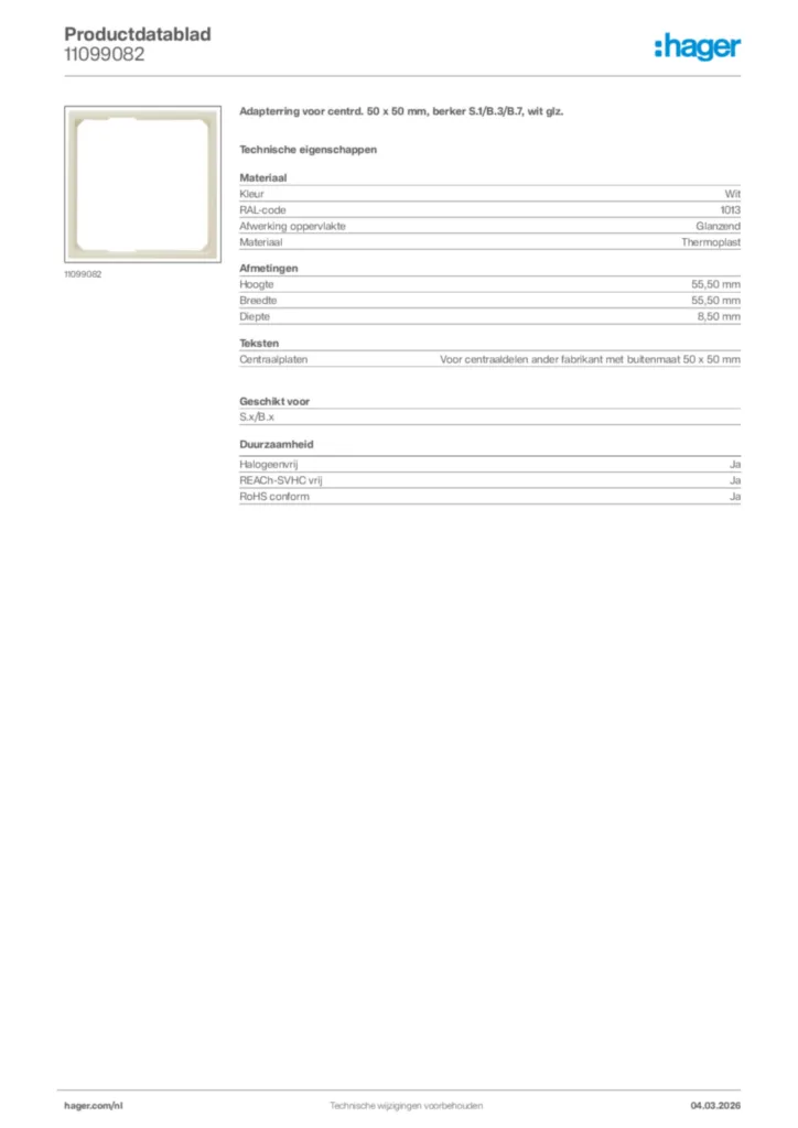 Afbeelding Hager Productdatablad 11099082 | Hager Nederland