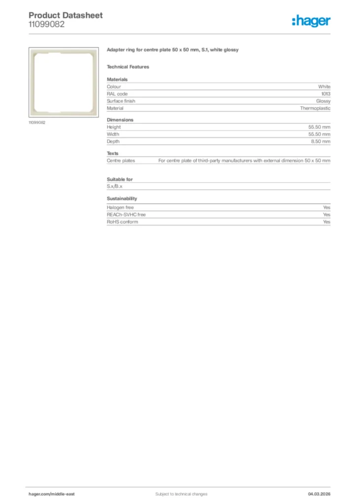 Image Hager Product data sheet 11099082  | Hager