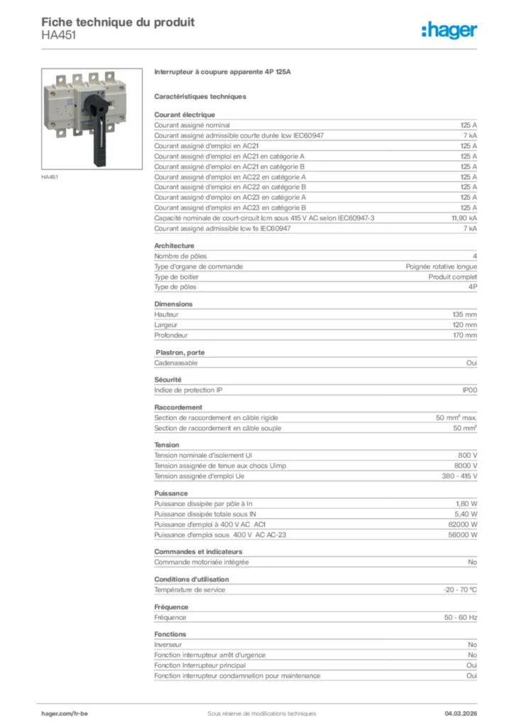 Image Hager Fiche technique du produit HA451 | Hager Belgique