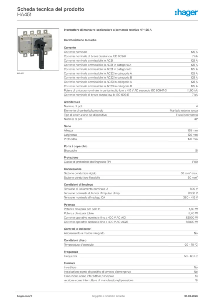 Immagine Hager Scheda tecnica del prodotto HA451 | Hager Italia
