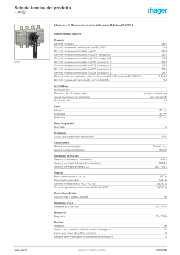 Immagine Hager Scheda tecnica del prodotto HA451 | Hager Italia