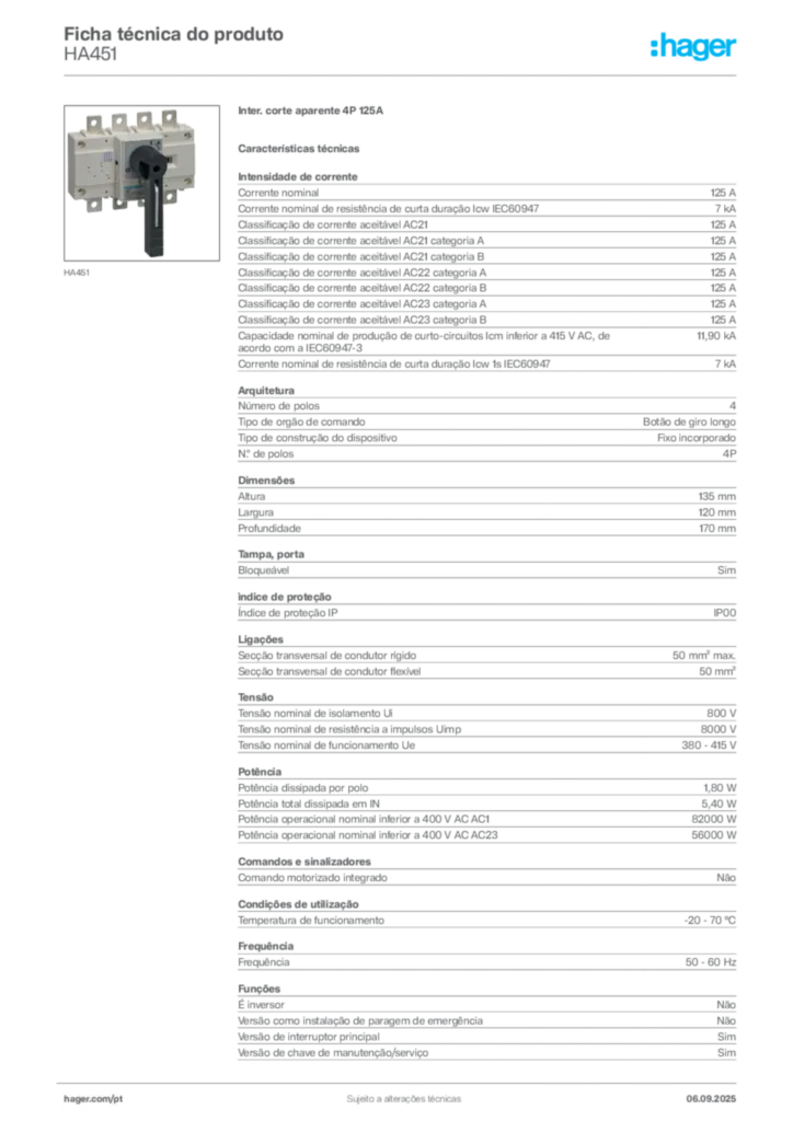 Imagem Hager Ficha técnica do produto HA451 | Hager Portugal