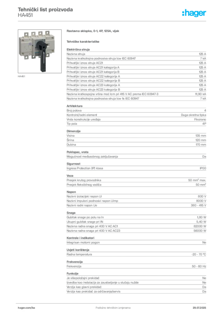 Slika Hager Product data sheet HA451  | Hager