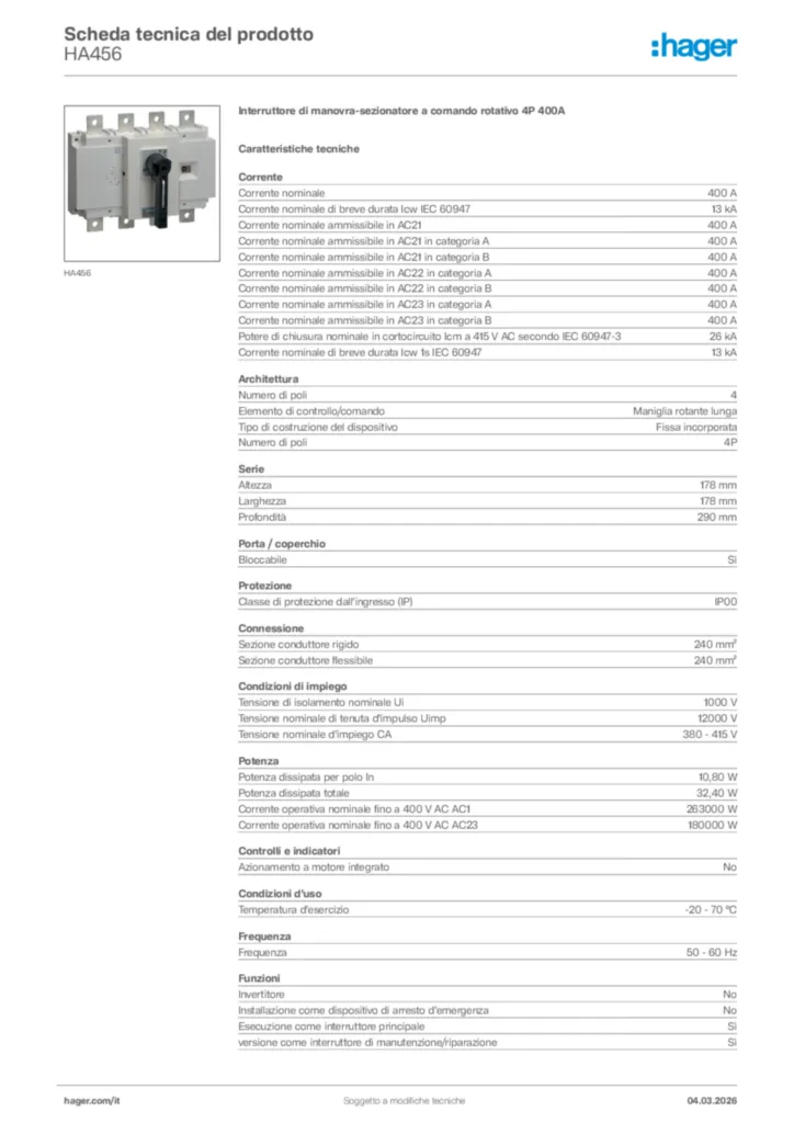 Immagine Hager Scheda tecnica del prodotto HA456 | Hager Italia