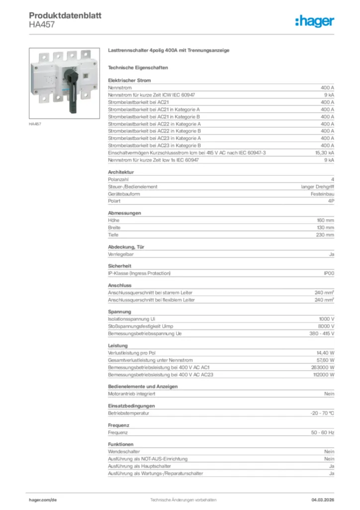 Bild Hager Produktdatenblatt HA457 | Hager Deutschland