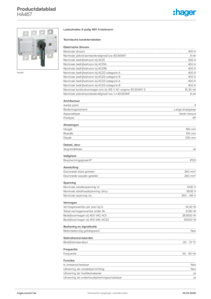 Afbeelding Hager Productdatablad HA457 | Hager Belgium