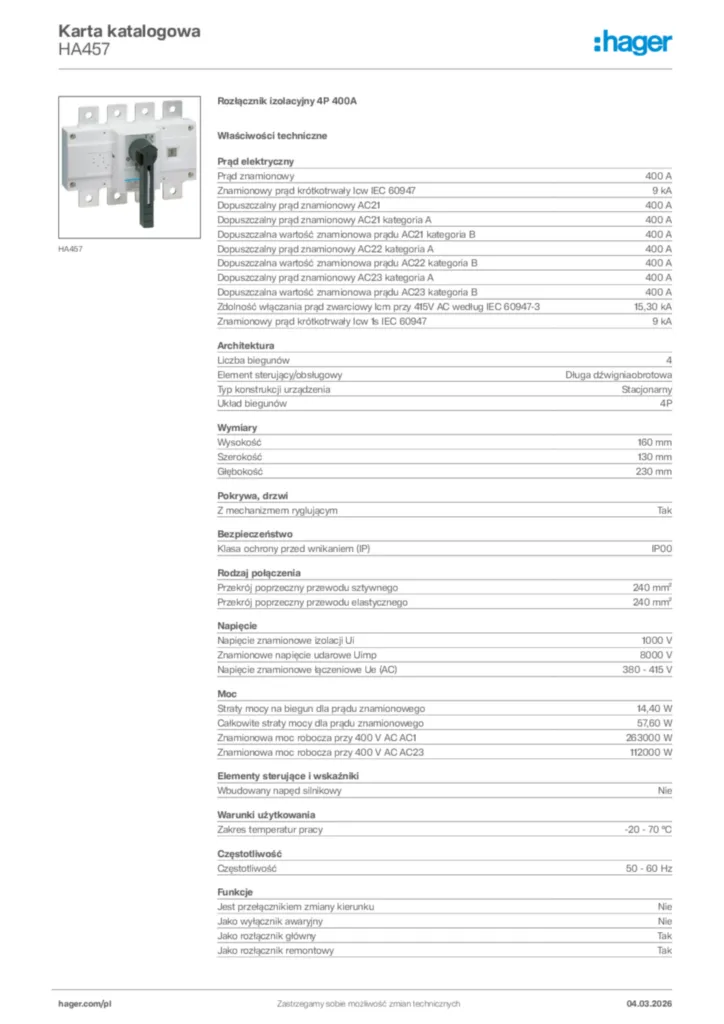 Zdjęcie Hager Karta katalogowa HA457 | Hager Polska