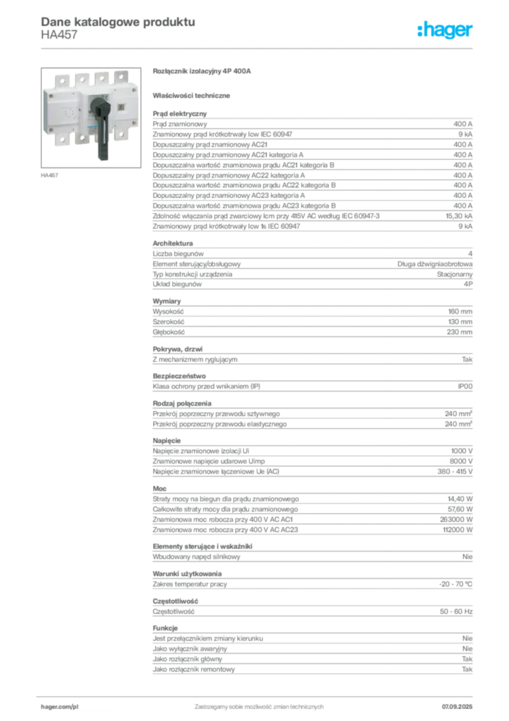 Zdjęcie Hager Dane katalogowe produktu HA457 | Hager Polska