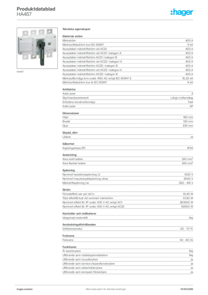 Bild Hager Produktdatablad HA457 | Hager Sverige