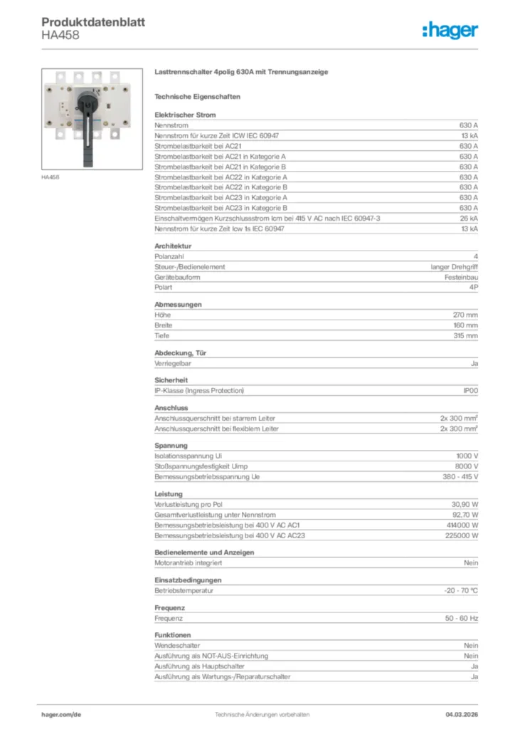 Bild Hager Produktdatenblatt HA458 | Hager Deutschland