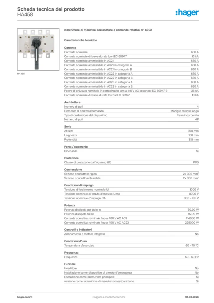 Immagine Hager Scheda tecnica del prodotto HA458 | Hager Italia