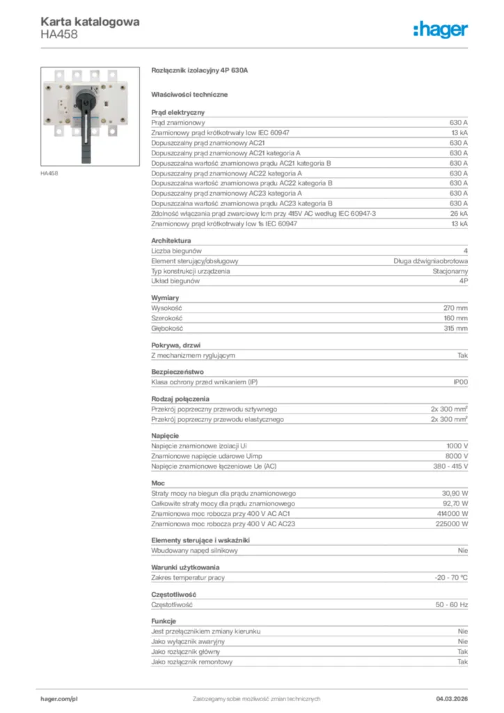 Zdjęcie Hager Karta katalogowa HA458 | Hager Polska