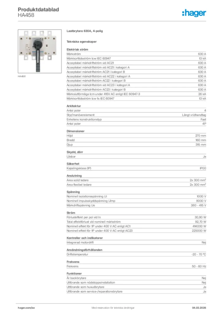 Bild Hager Produktdatablad HA458 | Hager Sverige