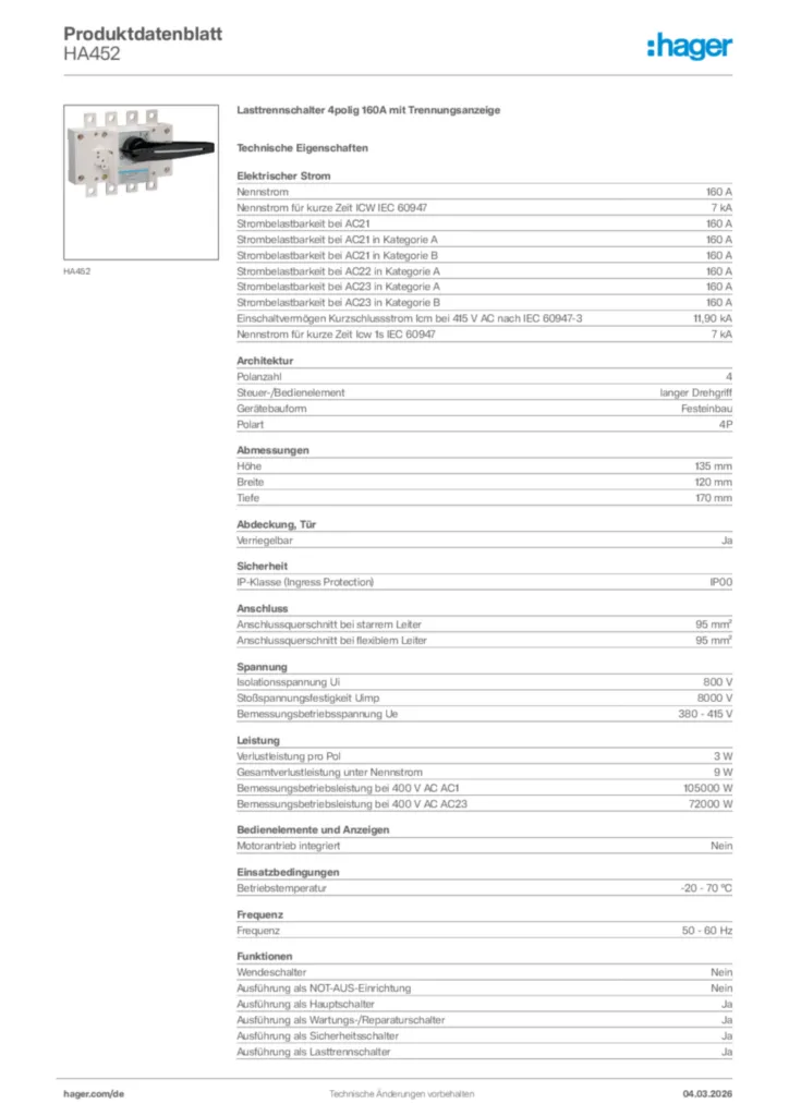 Bild Hager Produktdatenblatt HA452 | Hager Deutschland