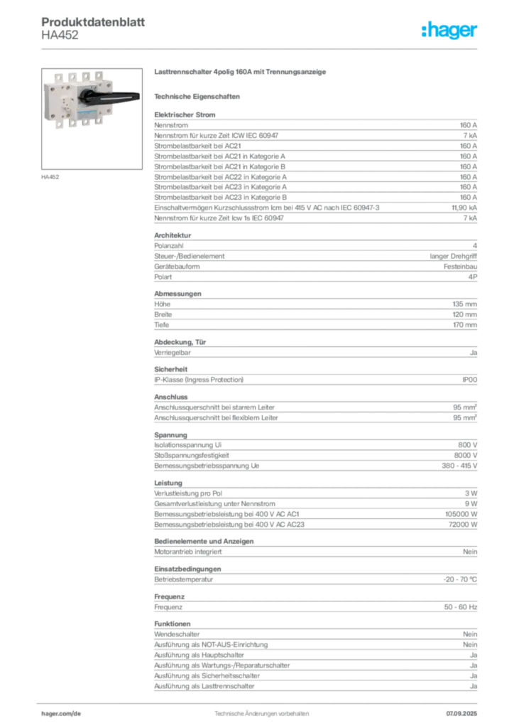 Bild Hager Produktdatenblatt HA452 | Hager Deutschland