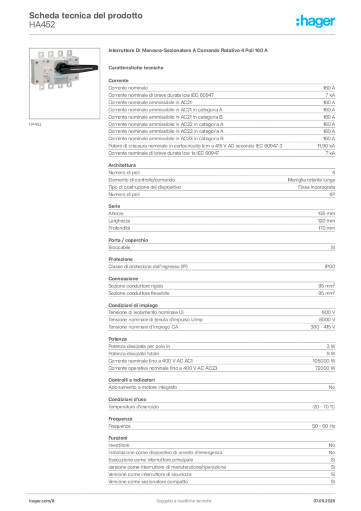 Immagine Hager Scheda tecnica del prodotto HA452 | Hager Italia