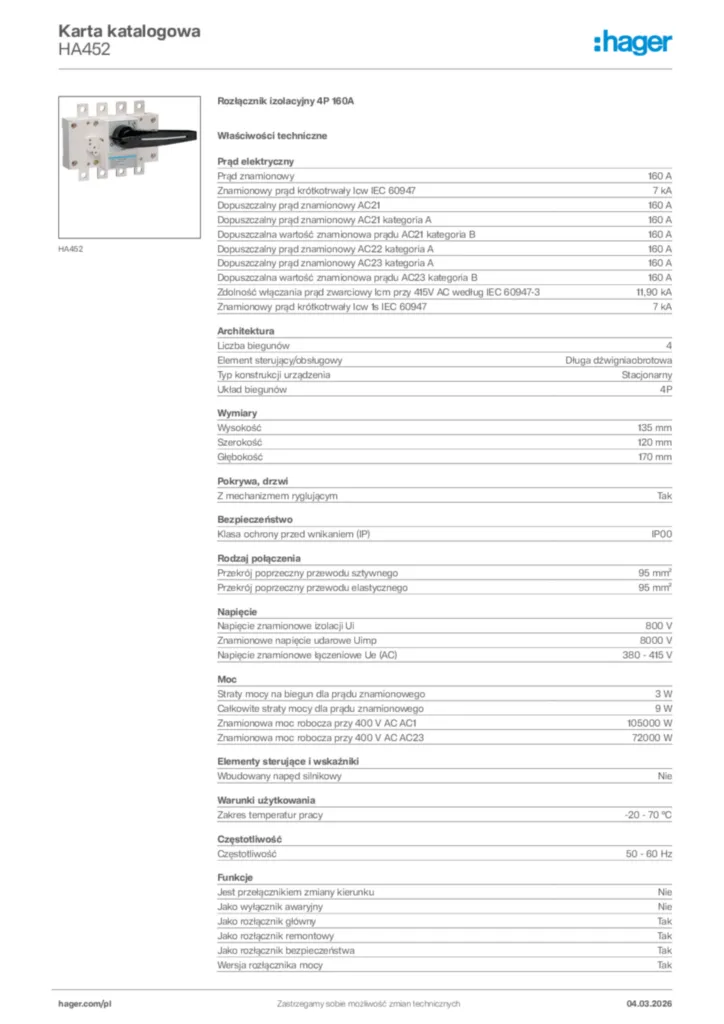 Zdjęcie Hager Karta katalogowa HA452 | Hager Polska