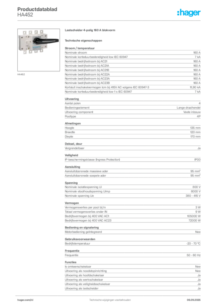 Afbeelding Hager Productdatablad HA452 | Hager Nederland
