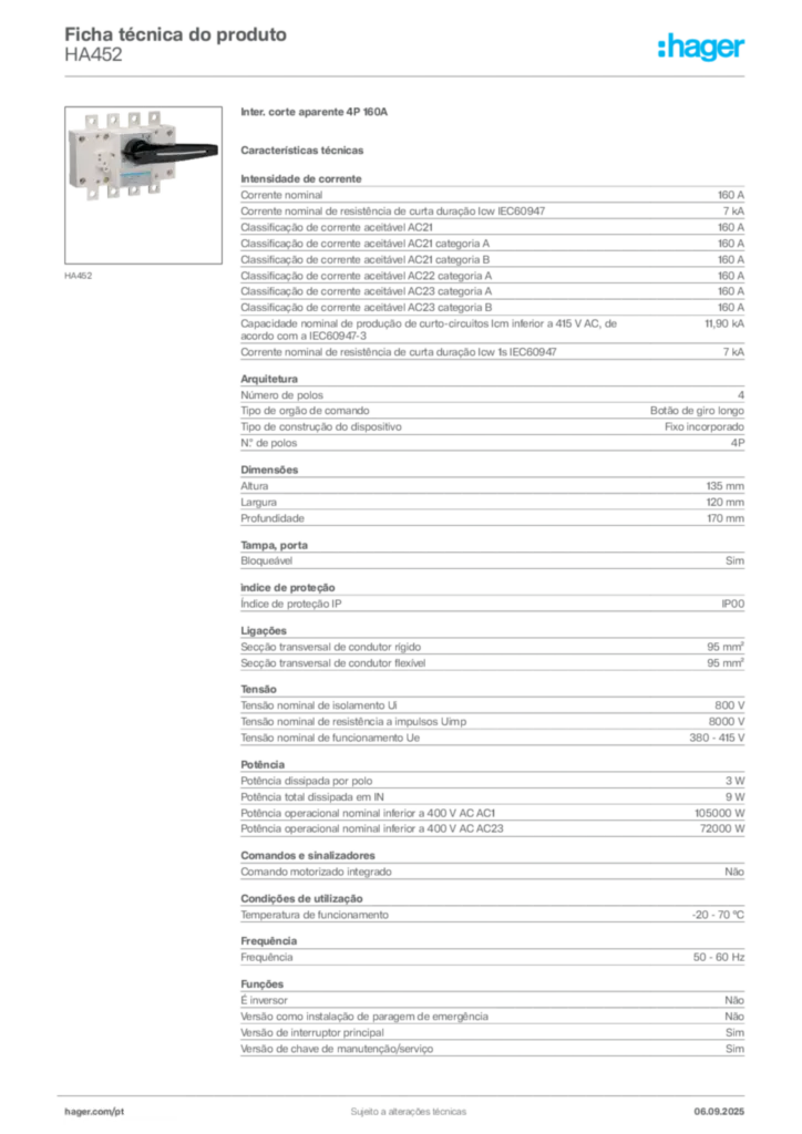 Imagem Hager Ficha técnica do produto HA452 | Hager Portugal