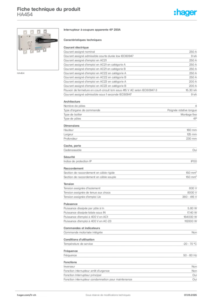 Image Hager Fiche technique du produit HA454 | Hager Suisse