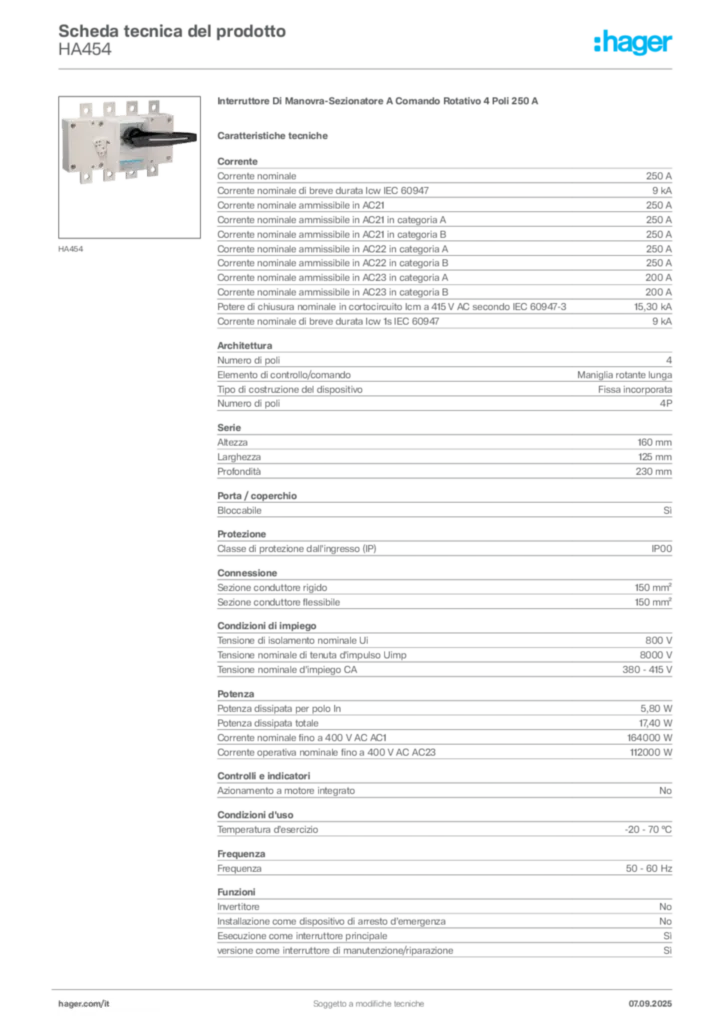Immagine Hager Scheda tecnica del prodotto HA454 | Hager Italia