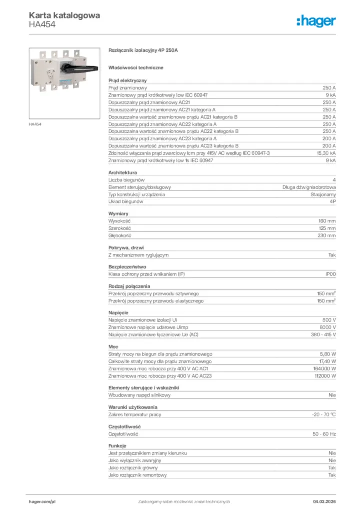 Zdjęcie Hager Karta katalogowa HA454 | Hager Polska