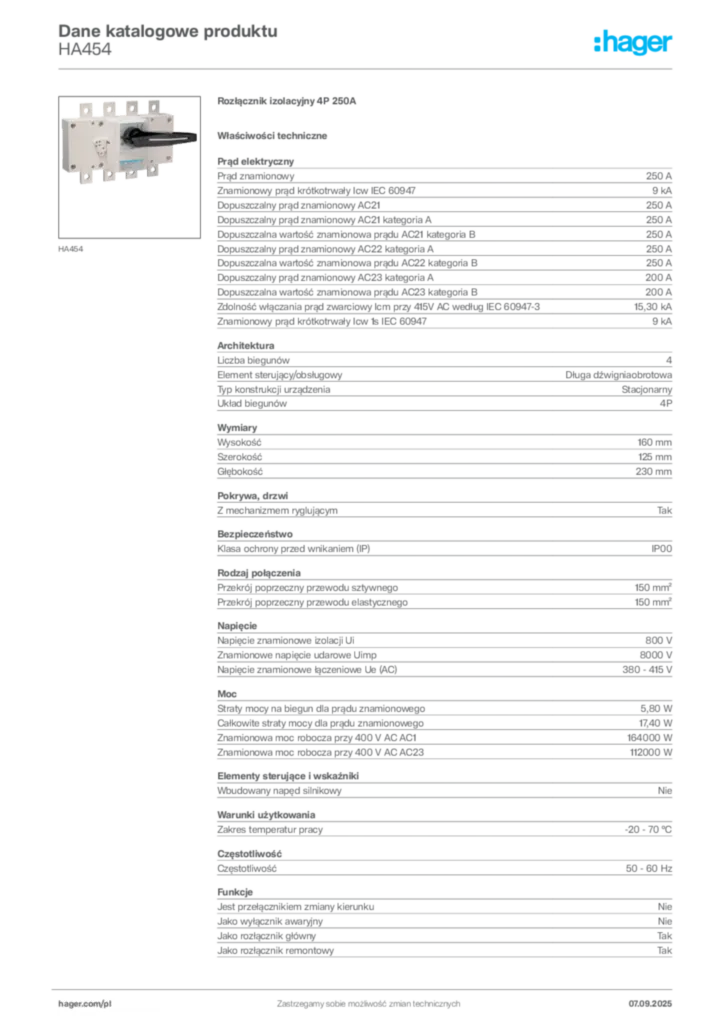 Zdjęcie Hager Dane katalogowe produktu HA454 | Hager Polska