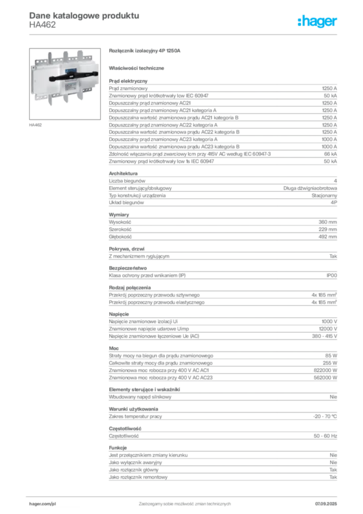 Zdjęcie Hager Dane katalogowe produktu HA462 | Hager Polska