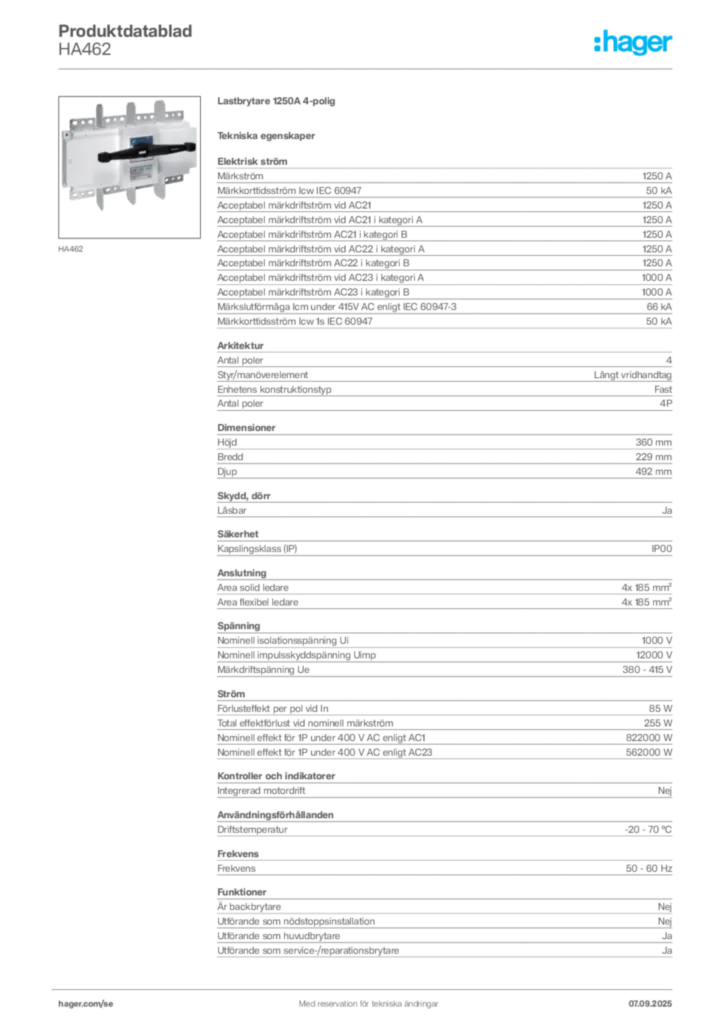 Bild Hager Produktdatablad HA462 | Hager Sverige