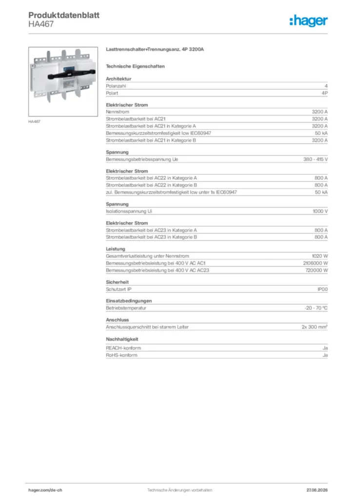 Bild Hager Produktdatenblatt HA467 | Hager Schweiz