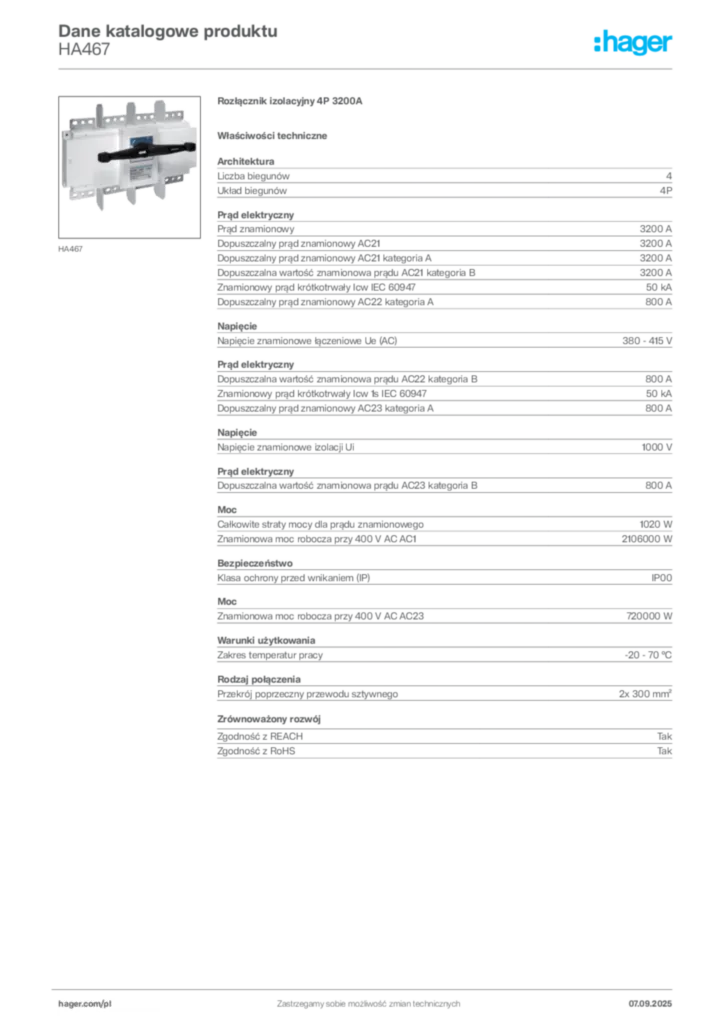 Zdjęcie Hager Dane katalogowe produktu HA467 | Hager Polska