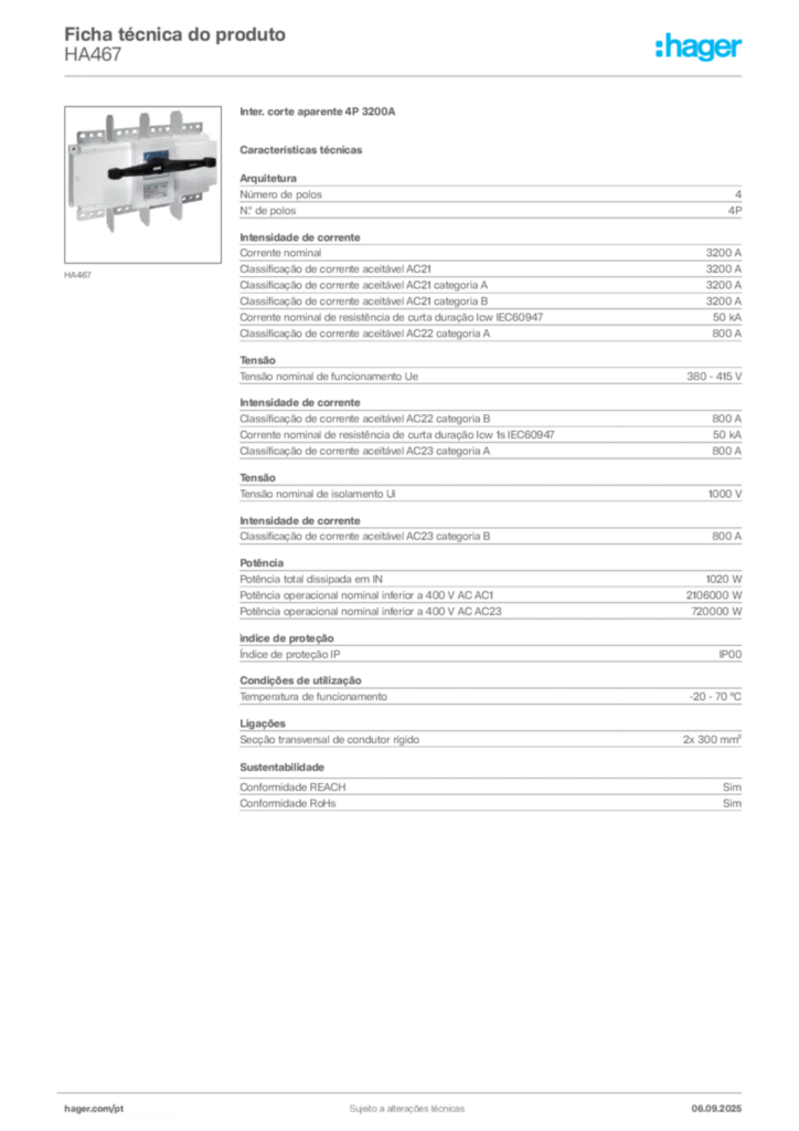 Imagem Hager Ficha técnica do produto HA467 | Hager Portugal