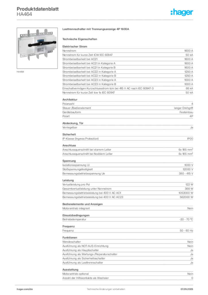 Bild Hager Produktdatenblatt HA464 | Hager Deutschland