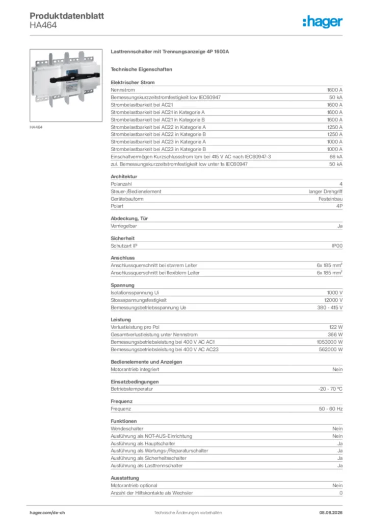 Bild Hager Produktdatenblatt HA464 | Hager Schweiz