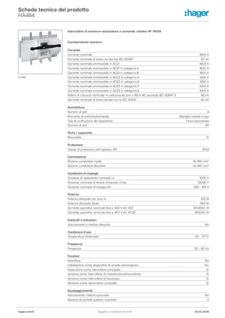 Immagine Hager Scheda tecnica del prodotto HA464 | Hager Italia