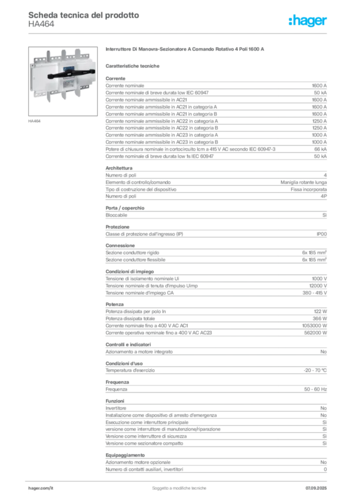 Immagine Hager Scheda tecnica del prodotto HA464 | Hager Italia