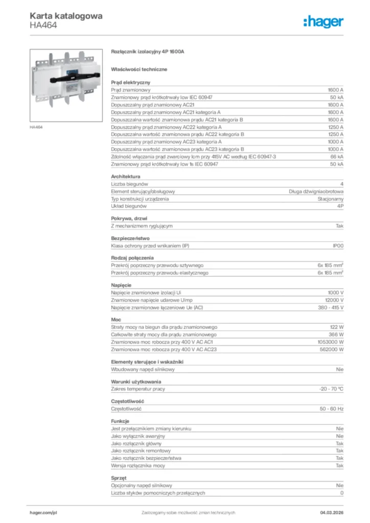 Zdjęcie Hager Karta katalogowa HA464 | Hager Polska